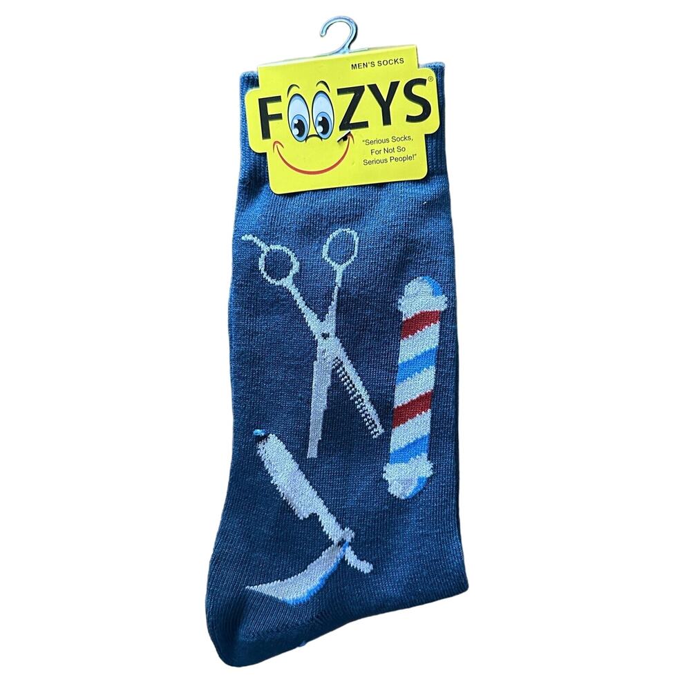NWT Foozys Green Teal Barber Shop Scissors Razor Casual Socks Men's One Size